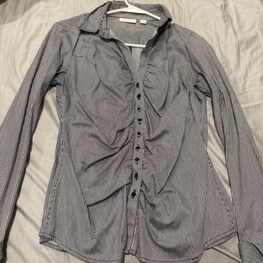 New York & Company Black and White Striped Top